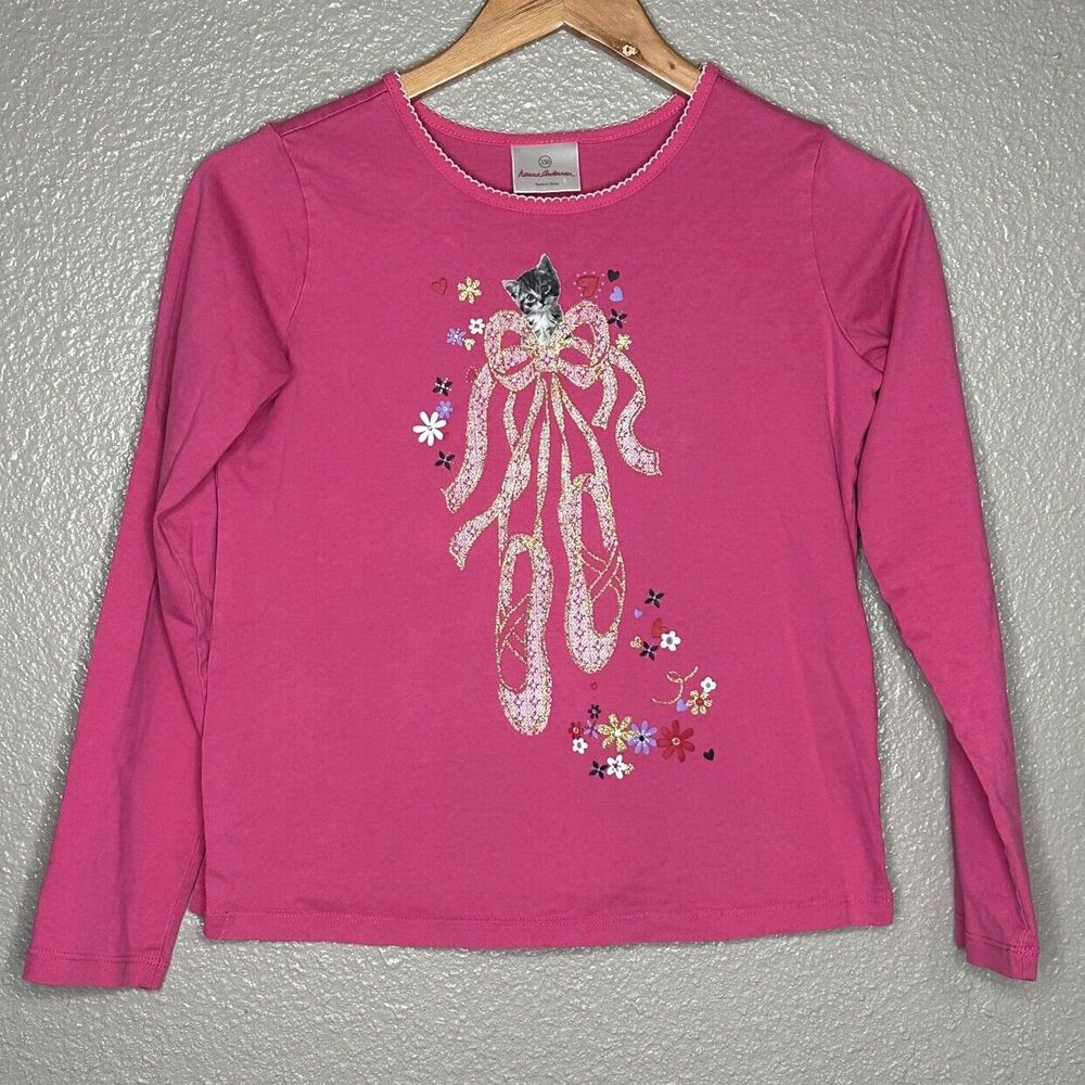 Hanna Andersson Ballerina Kitty Shirt Pink Long sleeve size 12 150